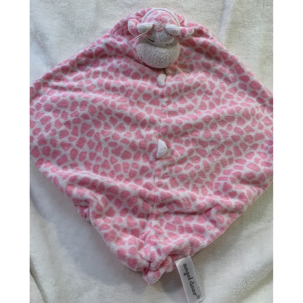 Angel Dear Giraffe Baby Lovey Pink Spots Animal Print Security Blanket Toy Lovie